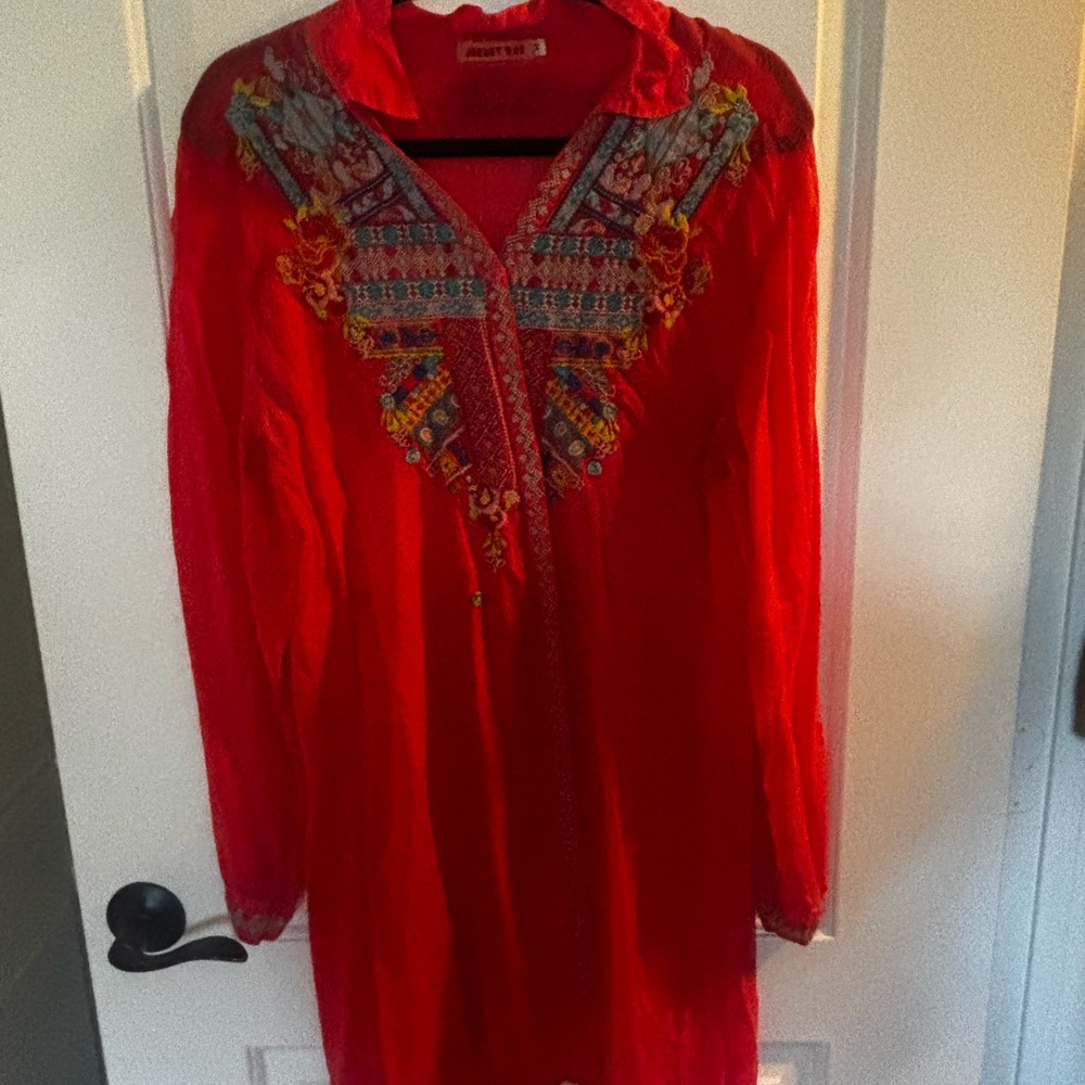 Johnny Was Scarlet Embroidered Tunic